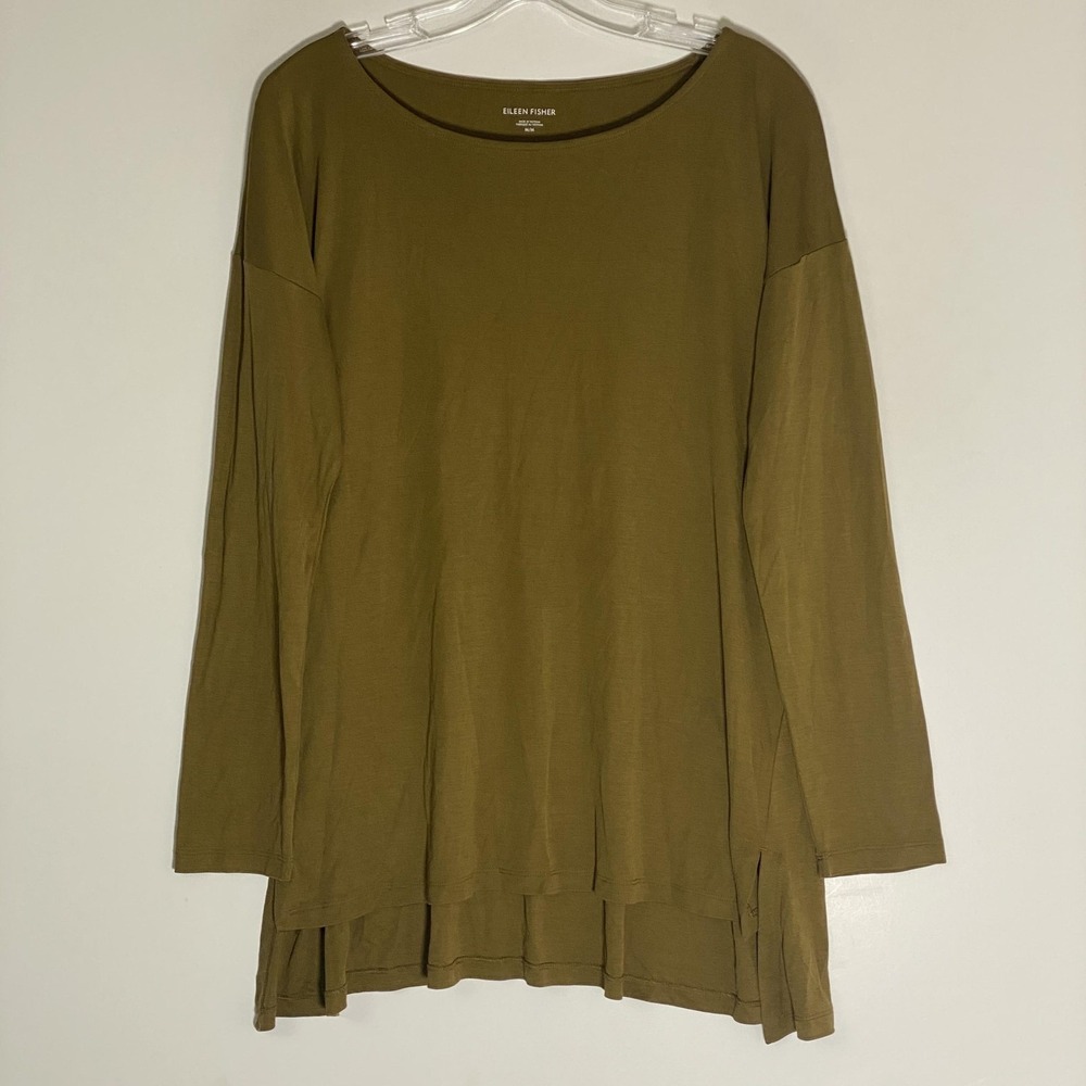 Eileen‎ Fisher Top Womens Medium Green Tencel Lyocell Tunic Long Sleeve Layered